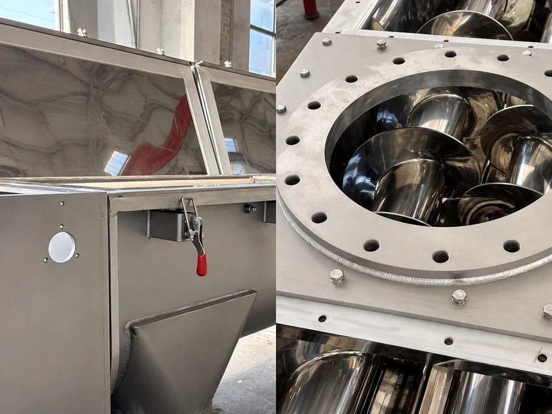 U-Trough screw conveyor with openable top covers for easy inspection